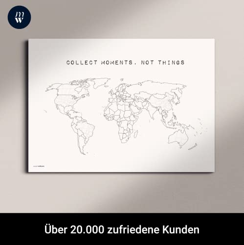 Weltkarte Reiserinnerung: "collect moments" - Reiseweltkarte zum ausmalen, Weltkarte zum pinnen - nachhaltig & handmade in Germany, Weltkarte zum rubbeln - ist out - Größe: 90x60cm - Geschenkapp