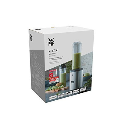 WMF Kult X Mix & Go Mini Smoothie Maker, Standmixer, Blender elektrisch, Shake Mixer 300 Watt, Tritan-Kunststoff Flasche - Geschenkapp