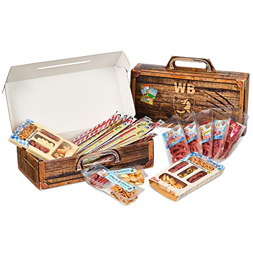 WURSTBARON® - Wurst Geschenk Koffer - mit 24 besondere Salami und Wurst Snacks - Brezen, Herzen, Sterne, Pikanten und vieles mehr - 790 g - Geschenkapp