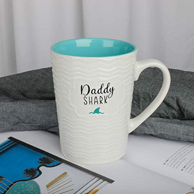 Ynsfree-Daddy Shark-Kaffee- und Teetassen für Vater, Männer, Valentinstag oder Jahrestag, Geburtstagsgeschenk, Keramik, lustiges Geschenk, mit weißen, niedlichen Tassen 16 oz blau - Geschenkapp