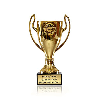 Zelaro Pokal in Gold mit Wunschtext - Trophäe für Kinder - Henkelpokal als Geschenk für Frauen und Männer mit Embleme DREI Größen (16cm) - Geschenkapp