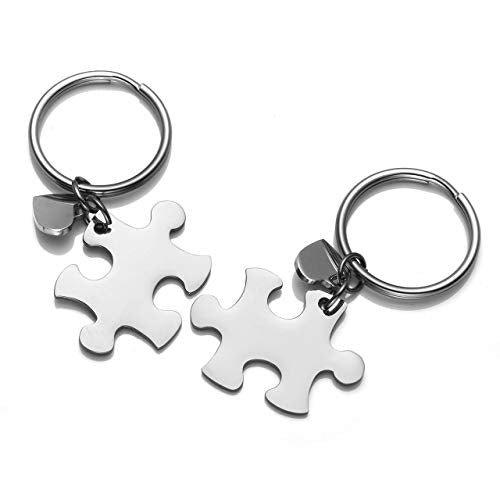 Zysta 2 Stück Schmuck Set BFF Freundschaft Schlüsselanhänger mit Gravur Puzzle Design aus Edelstahl Silber - Geschenkapp